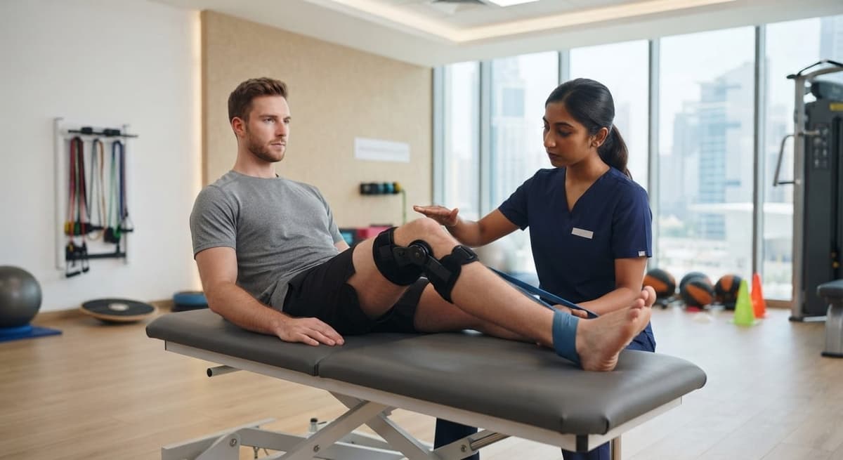 ACL rehabilitation exercise session at RamaCare Polyclinic Dubai