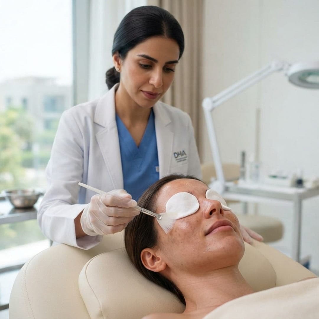Chemical peel for melasma treatment being applied at RamaCare Polyclinic