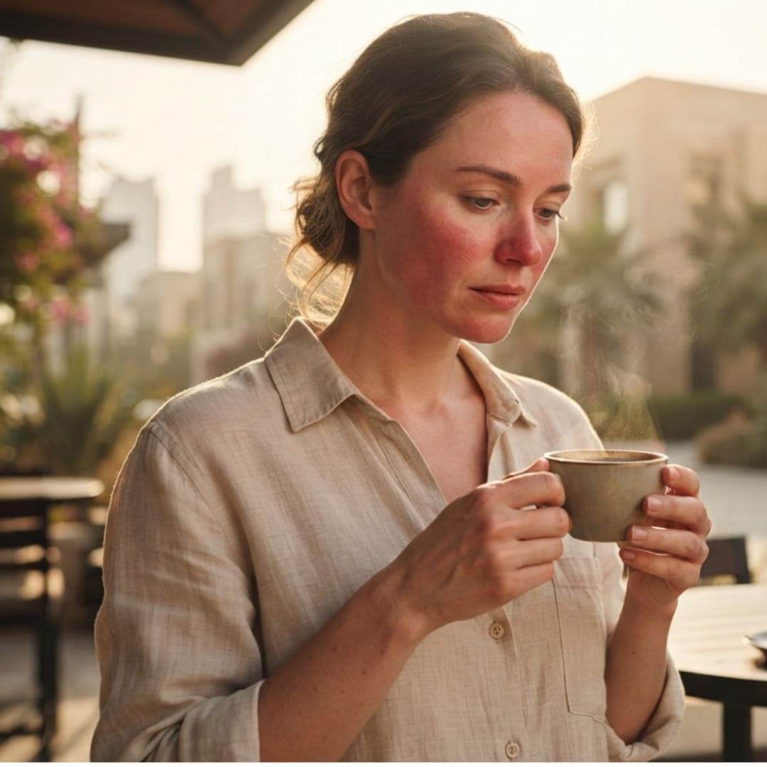 Common rosacea triggers including sun, heat, and stress in Dubai