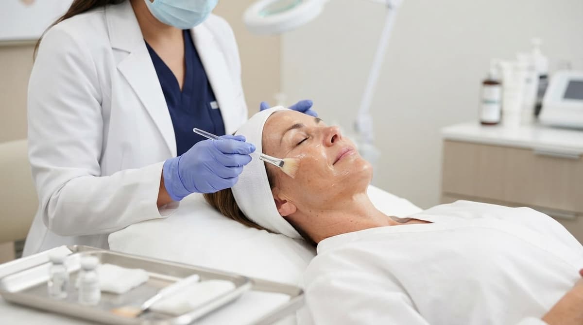 DHA-licensed dermatologist examining facial hyperpigmentation prior to chemical peel treatment in Dubai