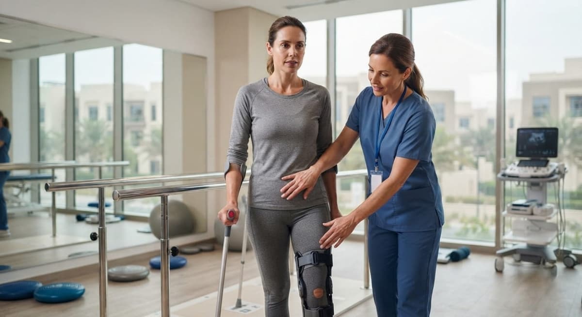 Gait training session during post-surgery rehabilitation in Dubai