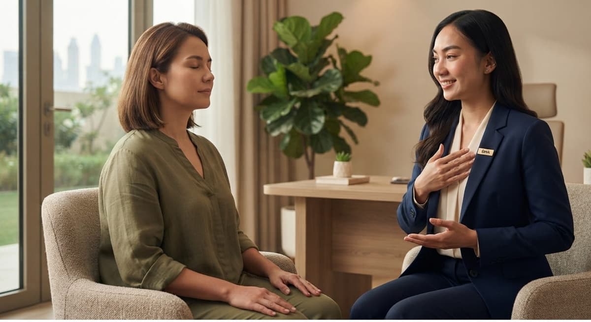 Guided breathing session for anxiety support in Dubai