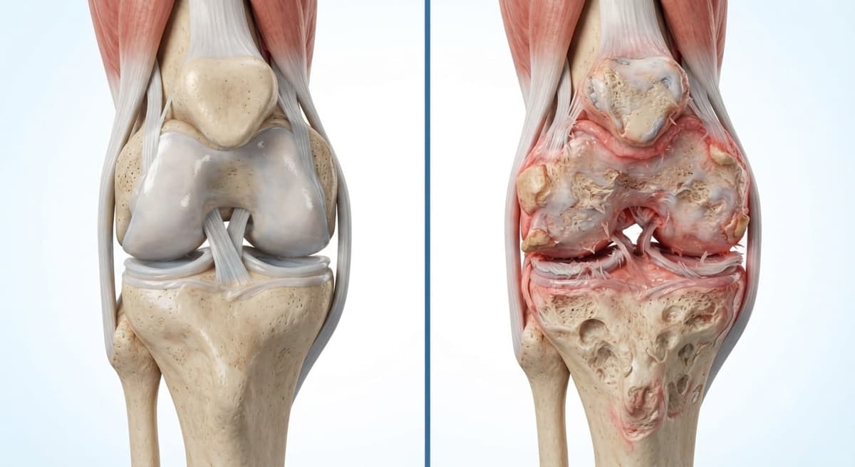 Joint anatomy diagram showing cartilage and ligament damage