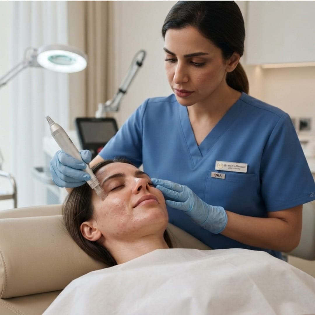 Microneedling for acne scars treatment procedure Dubai
