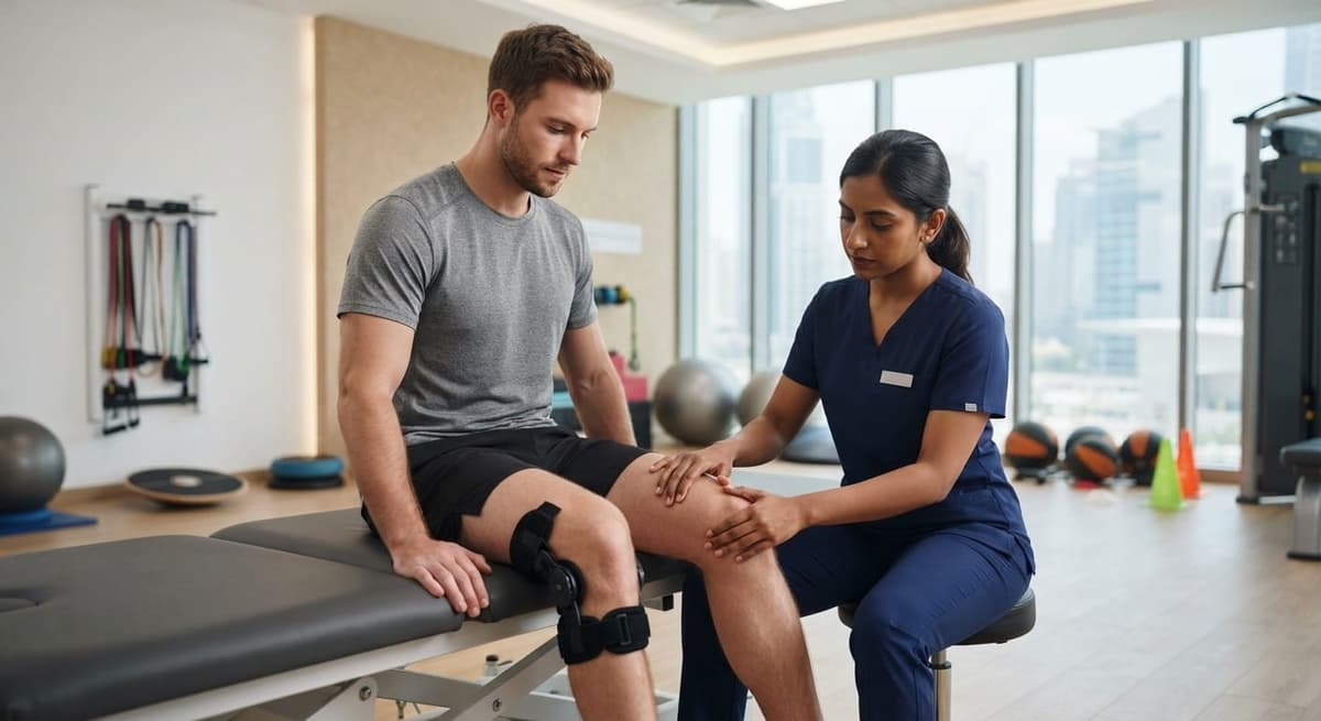 Sports Injury Rehabilitation Dubai — physiotherapist treating an athlete's knee