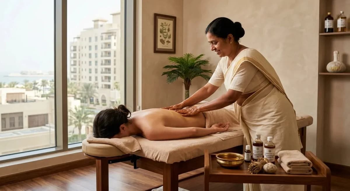 Ayurvedic doctor listening to a patient describe lower back pain during a consultation