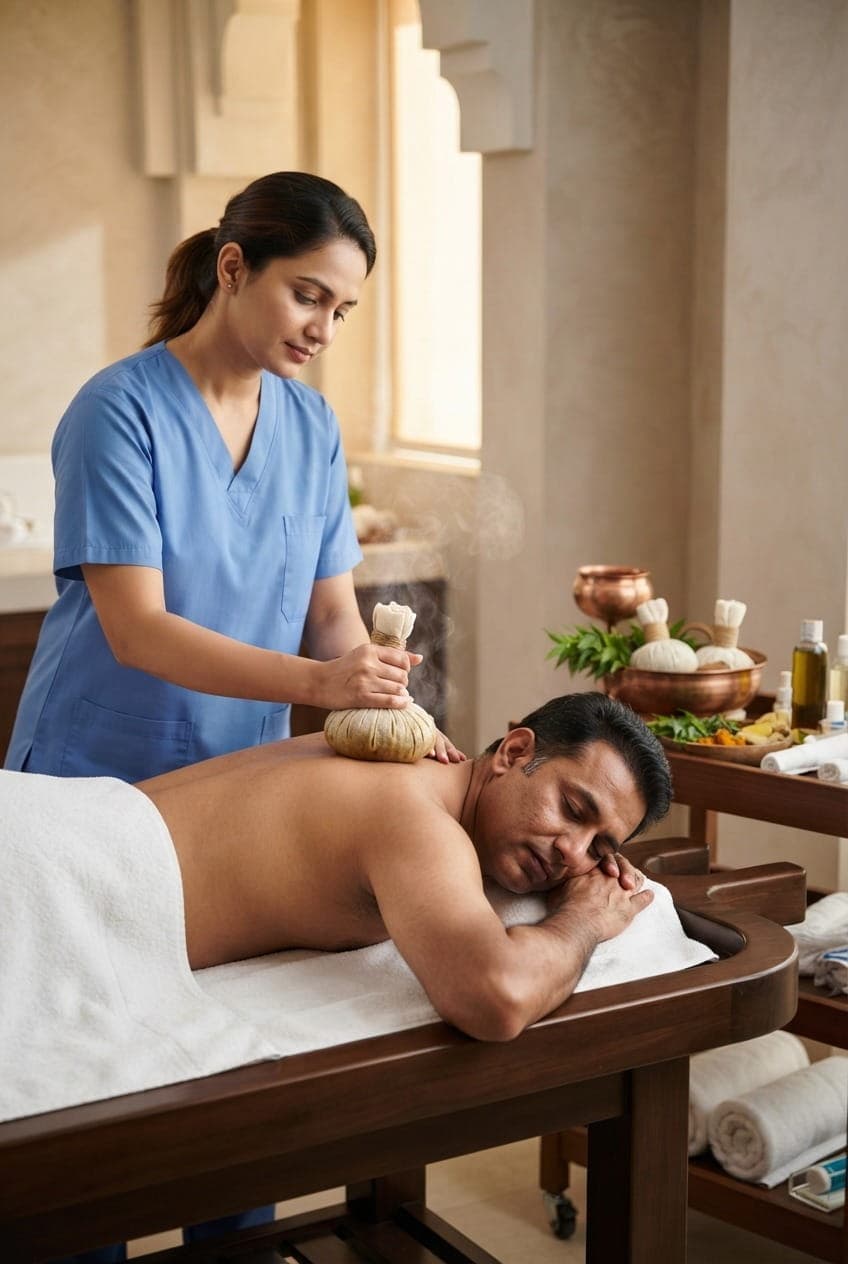 Kizhi herbal bolus therapy at RamaCare Polyclinic, Dubai