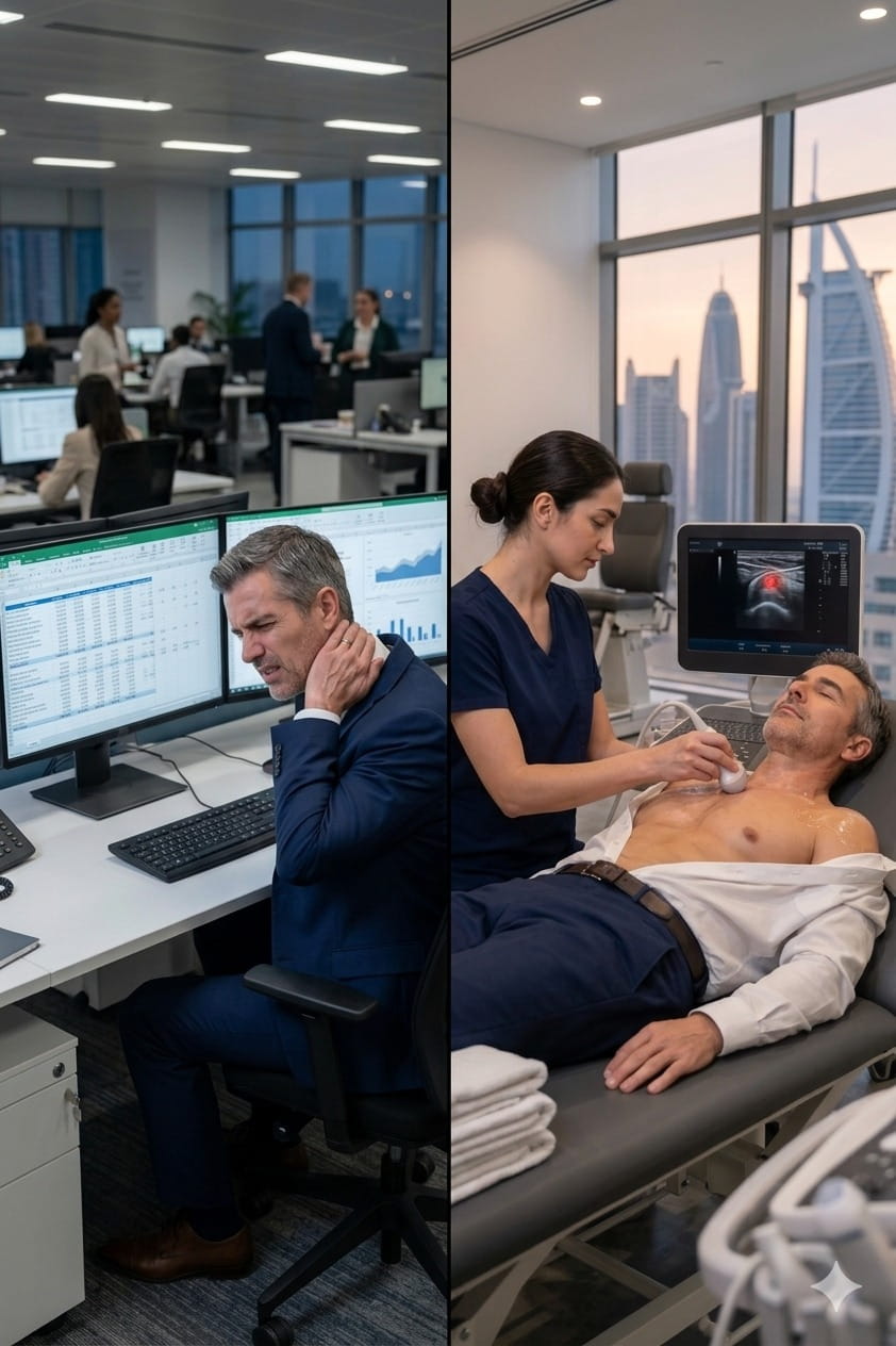 Correct ergonomic desk setup to prevent neck strain and cervical osteoarthritis